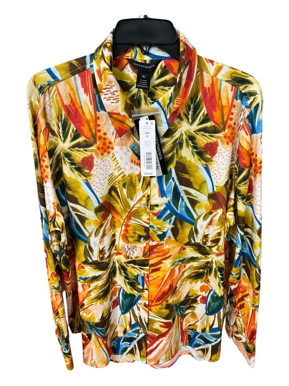 NWT Investments Essentials Tropical Palm Leaf Print Blouse - XL - MSRP $79